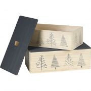 Rectangular wood box natural/grey tree design rounded corners 35x21x12,5cm, B057M