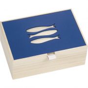 Cutie dreptunghiulară din lemn cu mânere,  tăiate cu laser - pește 27x15x10cm, B160B