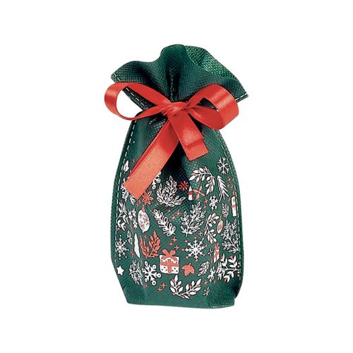 Non-woven polypropylene Christmas gift bag Green/White/Red Red satin ribbon Card 12x20.5cm, SC082XS