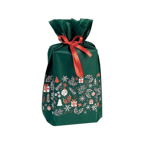 Non-woven polypropylene Christmas gift bag Green/White/Red Red satin ribbon Card 33x55cm, SC082P