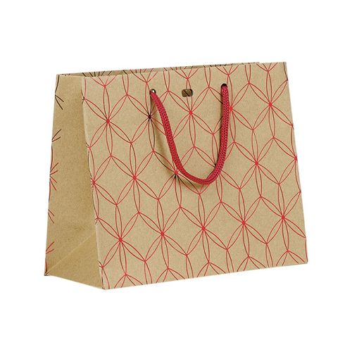 Bag Paper Kraft Hot Gliding Red Geometrical circles Red cord handles Eyelet 20x10x17cm, SB140XS