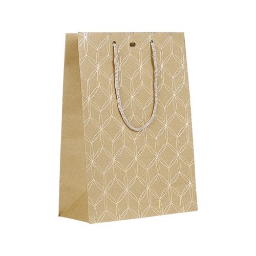 Bag Paper Kraft Hot gliding gold Geometrical circles Gold cord handles Eyelet  20x10x29cm, SB131S