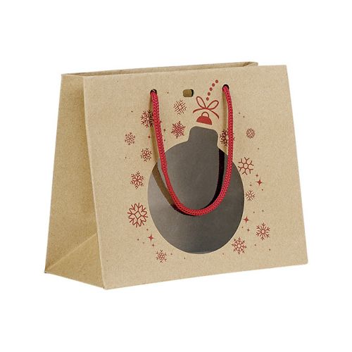 Bag Paper Kraft Red Christmas bauble shape PET Window Red cord handles Eyelet  20x10x17cm, SB103XS
