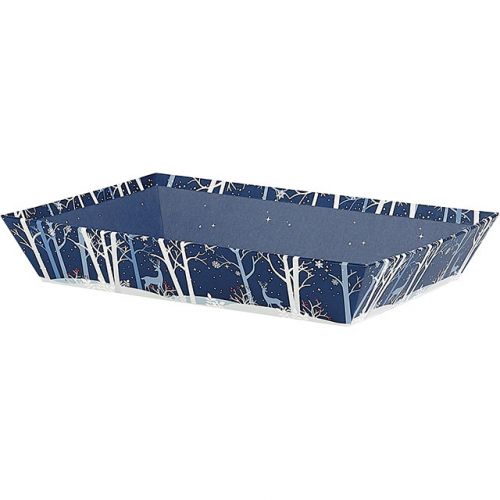 Tray Cardboard Rectangular Blue/White/Hot gliding gold Forest/Reindeer,  36x27x7 cm, BF235G
