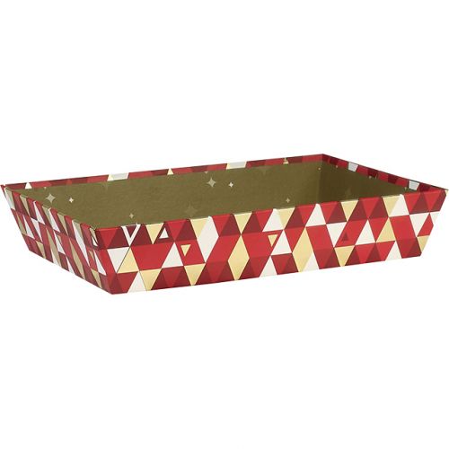 Tray Cardboard Rectangular Red/White/Hot gliding gold Triangles  36x27x7cm, BF225G