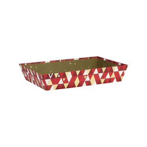 Tray Cardboard Rectangular Red/White/Hot gliding gold Triangles  27x20x5cm, BF223P