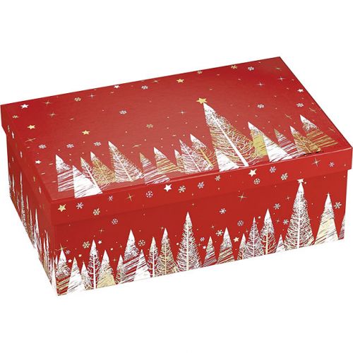 Box Rectangular Cardboard, red / white / hot gilding  gold Happy Holidays decor 33x21x12cm, BF389M