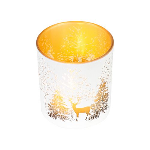 Tealight glass decor gold fir trees D7,3x8cm, CR73OR