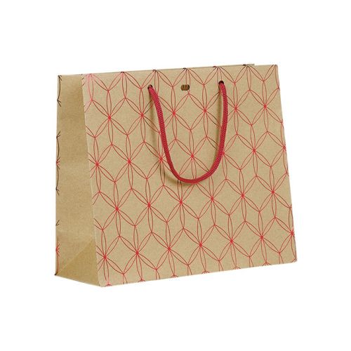 Bag Paper Kraft Hot Gliding Red Geometrical circles Red cord handles Eyelet  25x10x22cm, SB142P