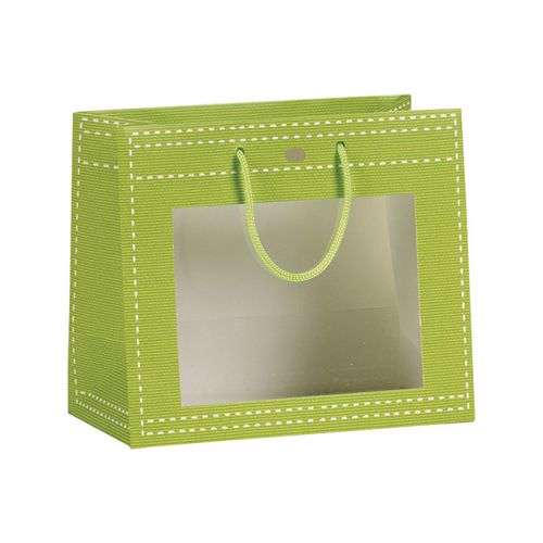 Paper gift bag with pvc window / lime green 20x10x17cm, SB010PA