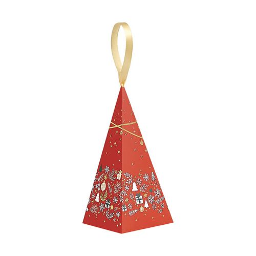 Sacosa piramidală din hârtie „Bonnes Fêtes” cu panglică din satin 8x8x175 cm, SB098XS