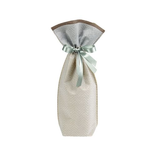 Bag Non-woven polypropylene brown / beige /green satin ribbon / label 16x36,5cm, SC045-1B