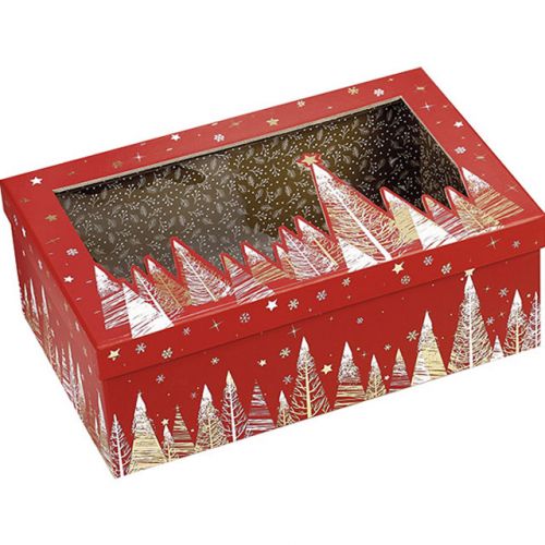 Box  Rectangular Cardboard, Red / white / hot gilding/ gold / window / Happy Holidays decor 33x21x12cm, BF380M
