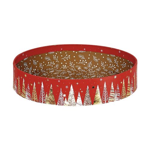 Tray Round Cardboard, red / white / gold foil gold Happy Holidays decor D20,4x3,2cm, BF388M
