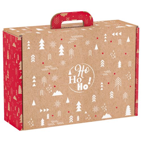 Suitcase Rectangular Cardboard Kraft "Ho ho ho" Red/White 34.2 x 25 x 11.5cm, CV032M