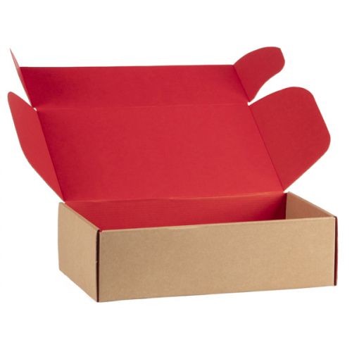 Cutie de carton dreptunghiulara, kraft si rosu, 33x18.5x9.5cm, CV505PR