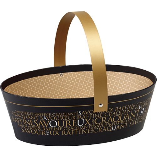 Basket cardboard oval "Savoureux" copper/black/UV printing, 25x19x8 cm, SV302