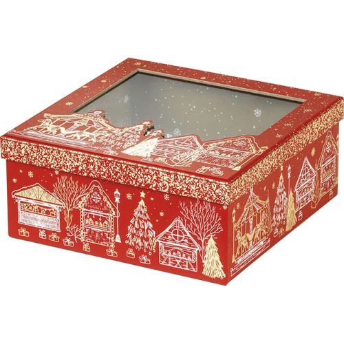 Box cardboard square red/gold hot foil stamping PET window 