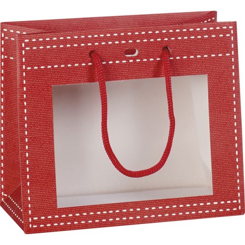 Pungă de hârtie cadou, roșie cu „fereastră” PVC 20x10x17 cm, SB010XSR