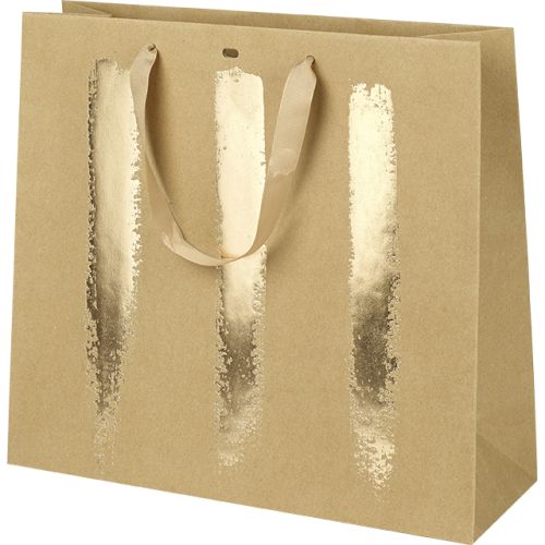 Gift paper bag of craft/gold; satin handles; 35x13x33cm, SB023G
