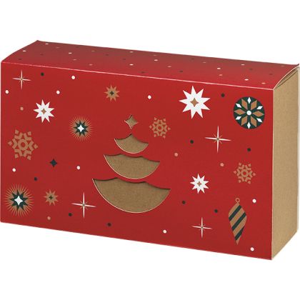 Cutie dreptunghiulară din carton kraft cu mânecă lucioasă Pom de Crăciun, /verde/alb Bonnes Fêtes , 31.5х18х10см,  GF001P