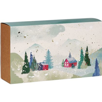 Rectangular kraft cardboard box with glossy sleeve "SNOWY COUNTRY", 31.5x18x10 cm, GF005P