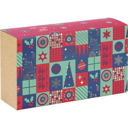 Cardboard rectangular kraft box with glossy sleeve "CHRISTMAS MOSAIC", 31.5x18x10 cm, GF004P