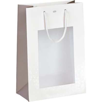 Paper bag "LIGHTS AND SHADOWS", PET "window", white/brown, 20x10x29 cm, SB651S