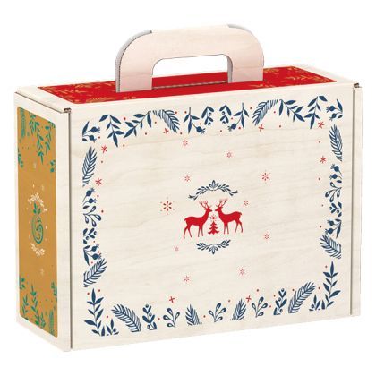 MERRY CHRISTMAS Briefcase Cardboard Box, White/Red/Green/Gold, 25x18.5x9.5cm, CV025S