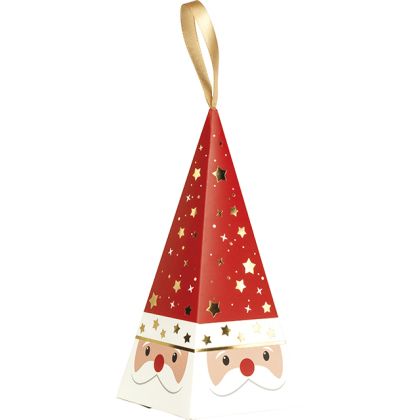 Santa Claus Paper Pyramid Bag, Red/White/Gold Satin Ribbon, 20x9x9cm, SB212S