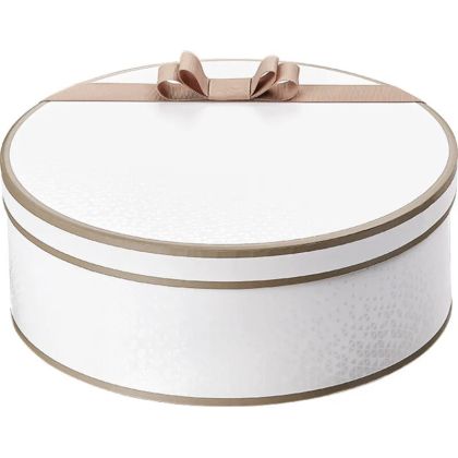 Cutie rotundă din carton LUMINI ȘI UMBRE alb/maro/imprimat UV 27,5 x 27,5 x 10,0 cm, ND151P