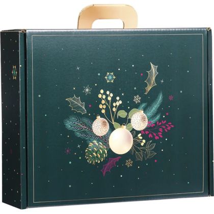 Cutie dreptunghiulara din carton tip "valiza" NATURA FERMEATA verde/aurie, 33,0 x 18,5 x 9,5 cm, CV053P