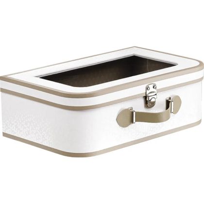 Cutie carton dreptunghiulara cu fereastra LUMINI SI UMBRE alb/maro/imprimat UV 26,0 x 19,0 x 9,0 cm, ND150P