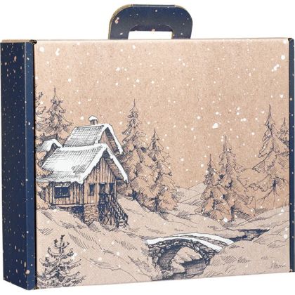 „Valiza” din carton kraft dreptunghiular CANADIAN WINTER albastru/alb 25,0 x 18,5 x 9,5 cm, CV055S