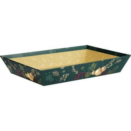 Tavă din carton ENCHANTED NATURE verde/auriu ștanțat la cald, 27,0 x 20,0 x 5,0 cm, BF493P