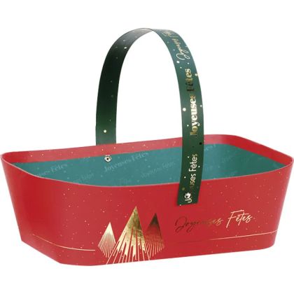 Coș dreptunghiular din carton, CHRISTMAS PRESTIGE roșu/auriu ștanțat la cald 25,0 x 19,0 x 8,0 cm, BF512