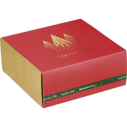 Cutie kraft pătrată din carton CHRISTMAS PRESTIGE roșu/auriu, 16,0 x 16,0 x 7,5 cm, GF008XS