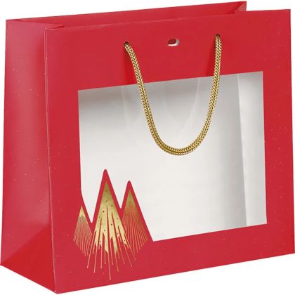 Pungă de hârtie CHRISTMAS PRESTIGE, roșu/auriu cu fereastră 25,0 x 10,0 x 22,0 cm, SB1002P