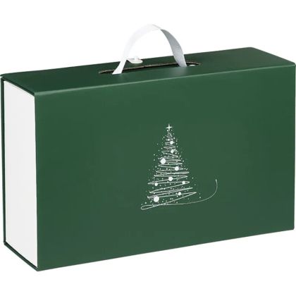  Cutie carton dreptunghiulara WINTER ELEGANCE verde/alb cu inchidere magnetica, 33,5 x 20,0 x 10,5 cm, CP340P-V
