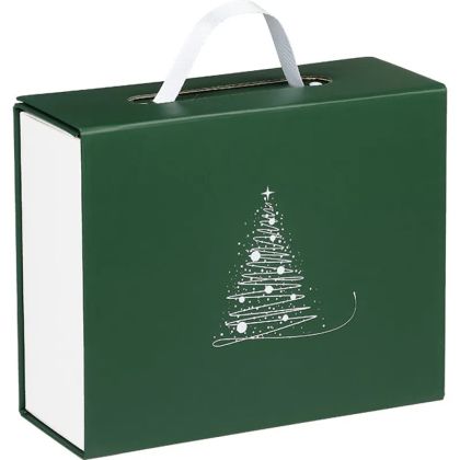 Cutie carton dreptunghiulara WINTER ELEGANCE verde/alb cu inchidere magnetica, 19,0 x 13,0 x 6,5 cm, CP340XS-V