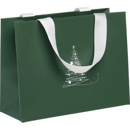 Pungă de hârtie WINTER ELEGANCE verde și alb, 35,5 x 11,5 x 23,0 cm, SB1042P