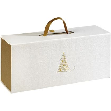 Cutie carton dreptunghiulara GOLDEN SPARKLES textura alb si maner auriu cu inchidere magnetica, 37,0 x 15,5 x 11,5 cm, CP332-1B-W