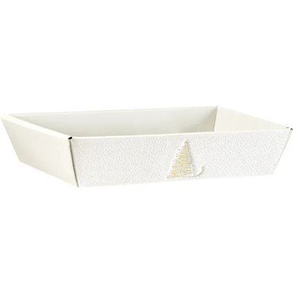Tava din carton GOLDEN SPARKLES textura alb/auriu. 28,0 x 20,5 x 5,5 cm, CP333P-W