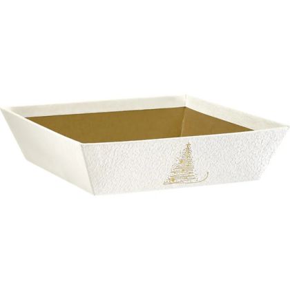 Tavă din carton GOLDEN SPARKLES textura alb/aurie, 20,0 x 20,0 x 5,0 cm, PC302CS