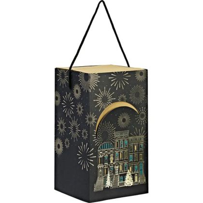  Cutie de carton cu capac FESTIVE CITY negru/verde/auriu, ștanțare la cald, 16,0 x 16,0 x 26,0 cm, CP322P