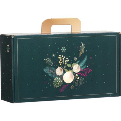Cutie dreptunghiulara din carton tip "valiza" NATURA FERMEATA verde/aurie, 33,0 x 18,5 x 9,5 cm, CV053P