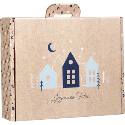 Carton Kraft dreptunghiular „Serveta” OSLO albastru/alb, 38,4 x 32,5 x 11,5 cm, CV054G