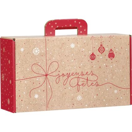 „ Valiză” carton kraft dreptunghiular SURPRIZE DE IARNĂ roșu/alb, 33,0 x 18,5 x 9,5 cm, CV056P