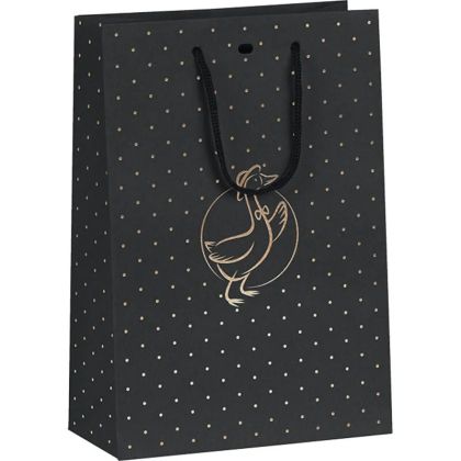 Pungă de hârtie DUCK CHIC, negru/auriu, ștanțare la cald, 20,0 x 10,0 x 29,0 cm, SB581S