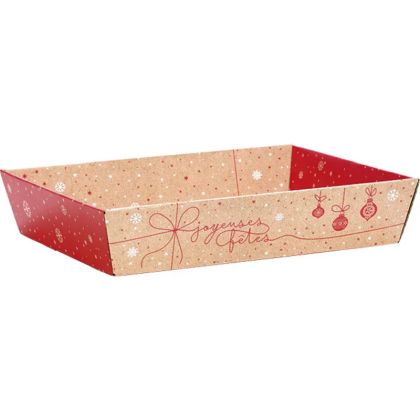 Rectangular cardboard tray "WINTER SURPRISES", red/white, 37.0 x 28.0 x 7.3 cm, CV536G-SH